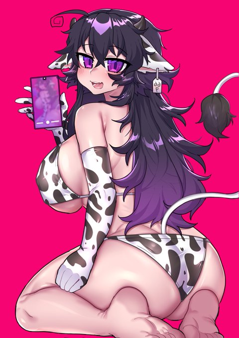 1girls big_breasts cow_ears cow_print cow_tail elbow_gloves female horns lewdweather open_mouth tagme thick