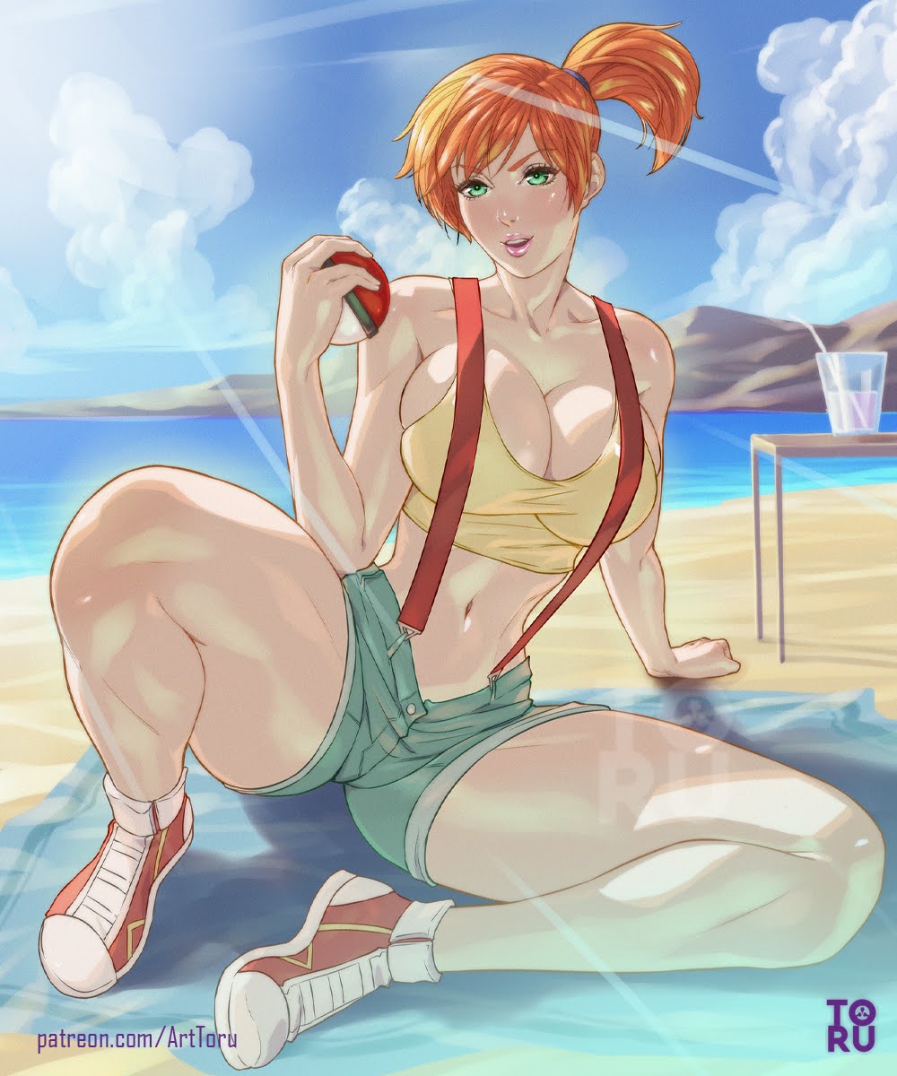 1girls, 2022, alternate breast size, arttoru, big breasts, breasts, bulging breasts, female, female only, game freak, high resolution, kasumi (pokemon), looking at viewer, nintendo, orange hair, pokemon, pokemon (anime), solo, tagme