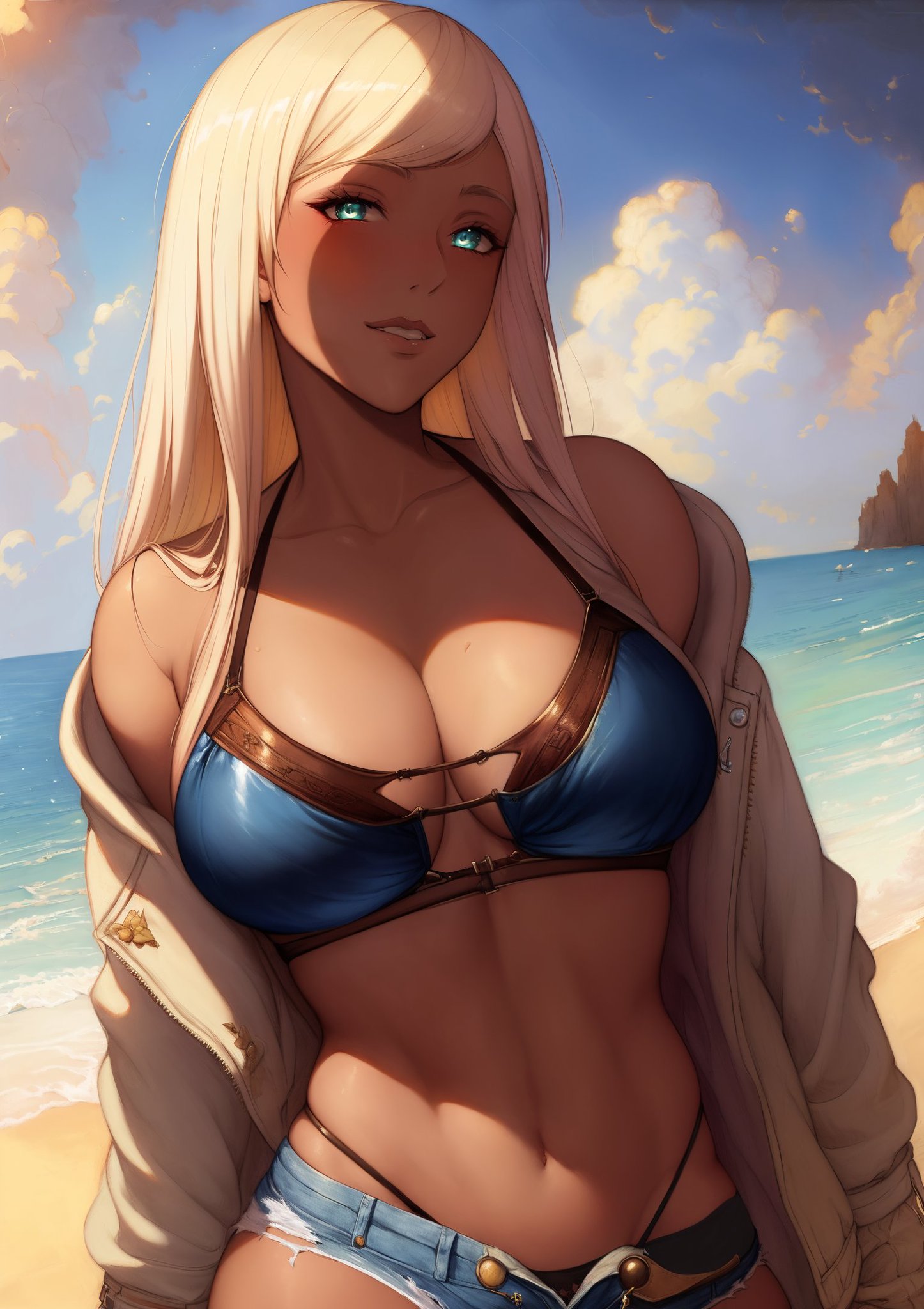 1girls, ai generated, big breasts, blonde hair, breasts, female, female only, gyaru, high resolution, long hair, looking at viewer, nai diffusion, original, solo, stable diffusion, tanned skin