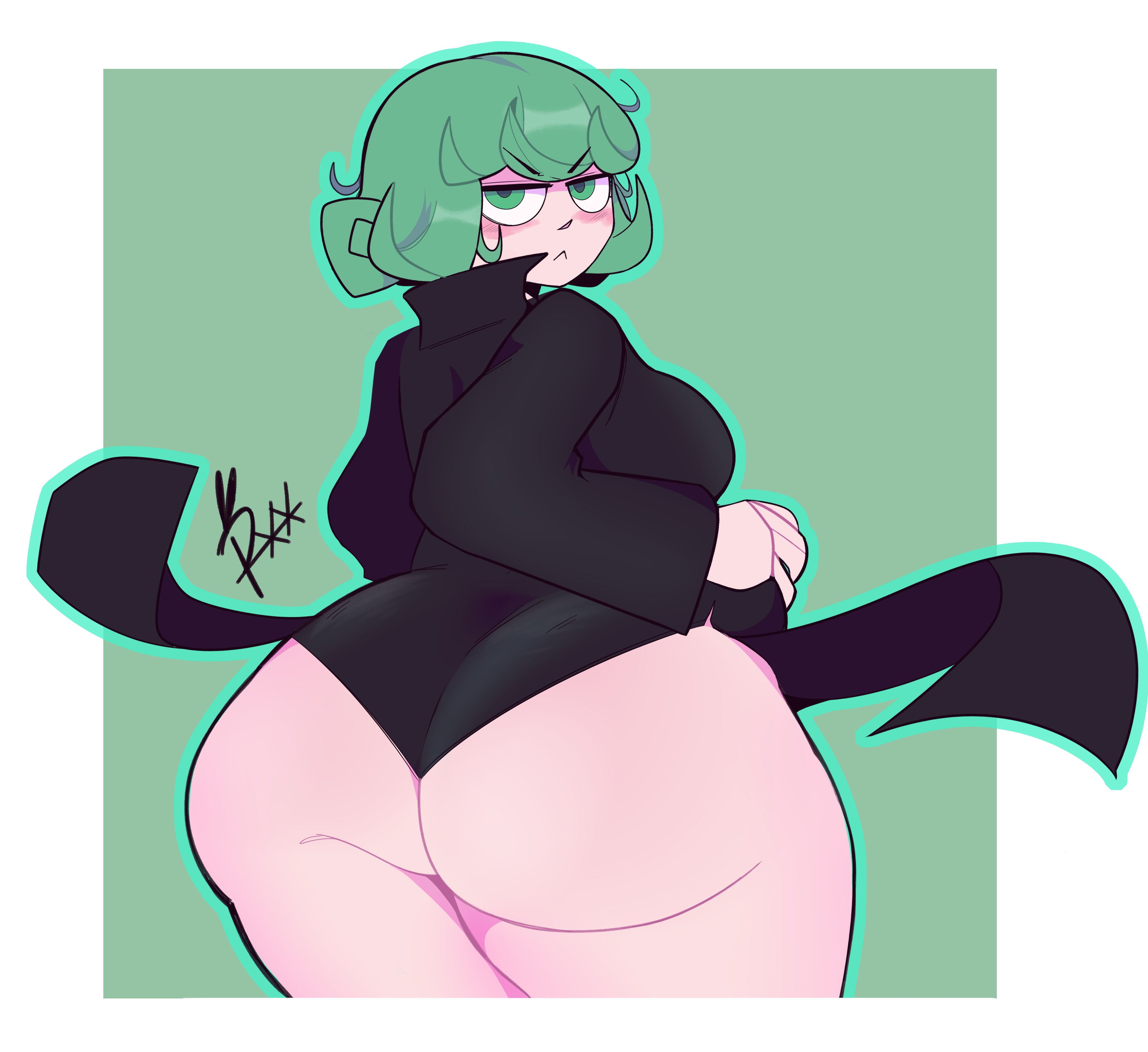 1girls, 2022, annoyed, ass, big ass, bottom heavy, chubby, dress, dress lift, eyebrows visible through hair, female, female focus, green eyes, green hair, huge ass, huge thighs, large ass, looking at viewer, looking back, matching hair/eyes, one-punch man, pink poison67, short hair, shortstack, solo, solo female, solo focus, tatsumaki, thick thighs, wide hips