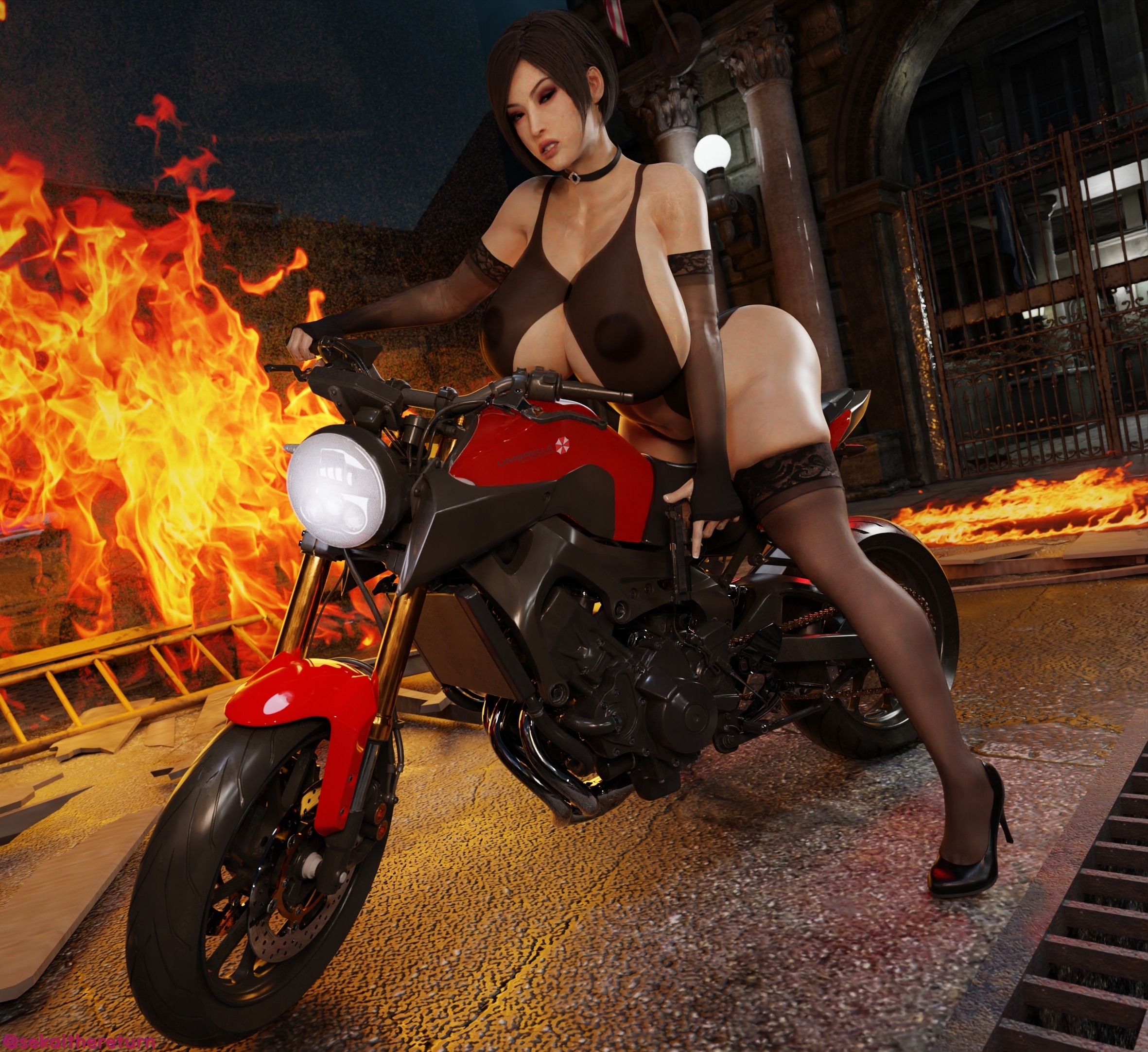 1girls, 3d, ada wong, ada wong (adriana), asian, asian female, big breasts, breasts, female, female only, huge breasts, motorcycle, resident evil, resident evil 2, resident evil 2 remake, sekaithereturn, solo, tagme, thick thighs