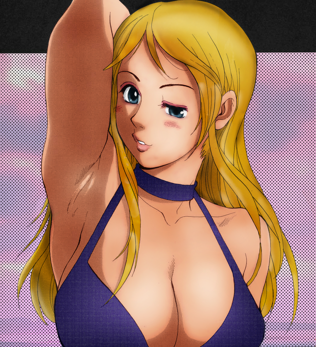 1girls arm_behind_head armpits big_breasts blonde_hair blue_eyes bonne_jenet breasts busty cleavage dress fatal_fury female female_only garou:_mark_of_the_wolves jenet_behrn king_of_fighters large_breasts lipstick long_hair makeup parted_lips pose saigado smile snk solo