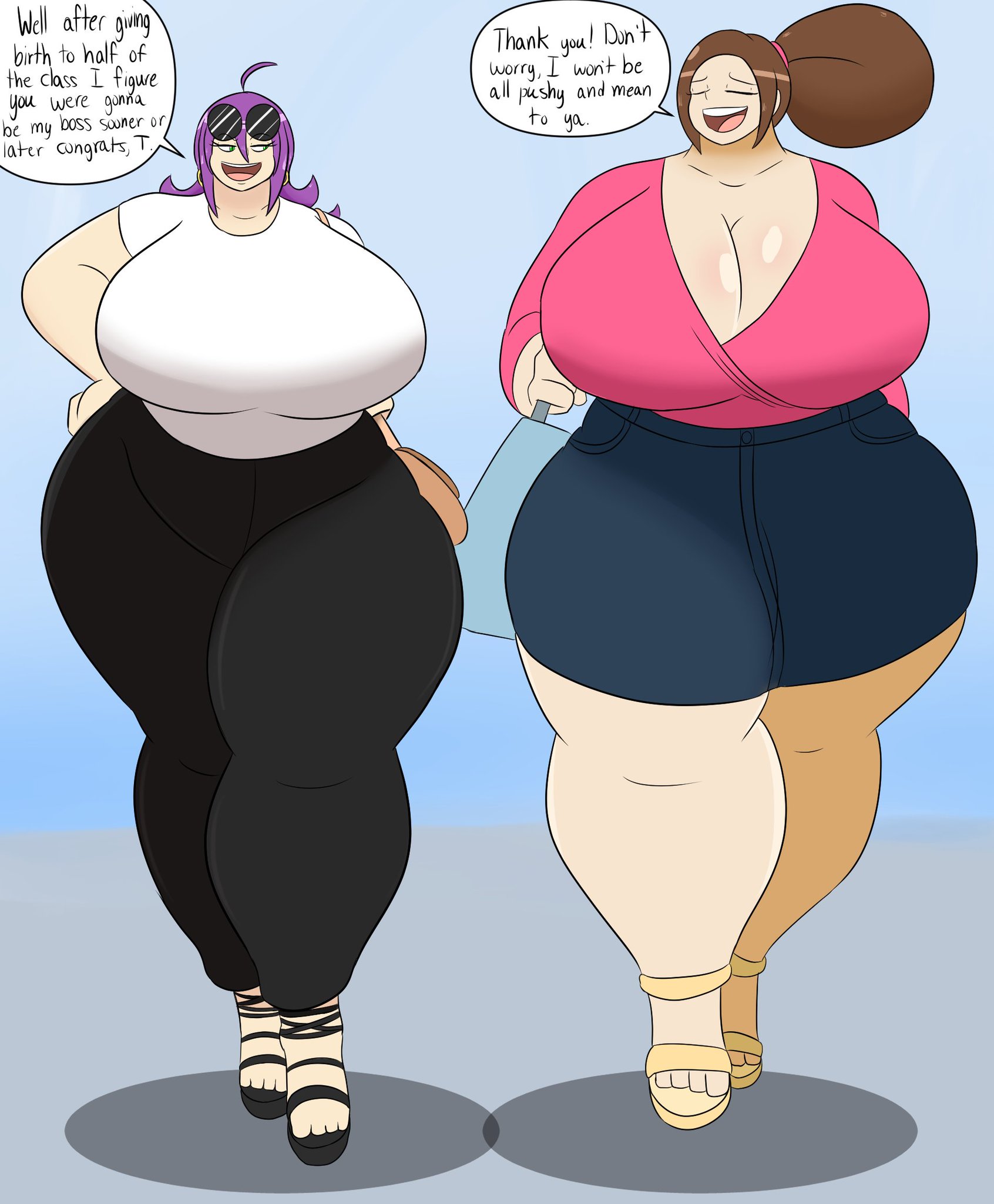 2girls, ass, big ass, big belly, big breasts, breasts, cleavage, female, huge ass, huge breasts, huge thighs, igphhangout, milf, multiple females, multiple girls, original, original character, original characters, shelly (igphhangout), tagme, thick thighs, tight clothes, tight clothing, tight pants, titania (igphhangout)