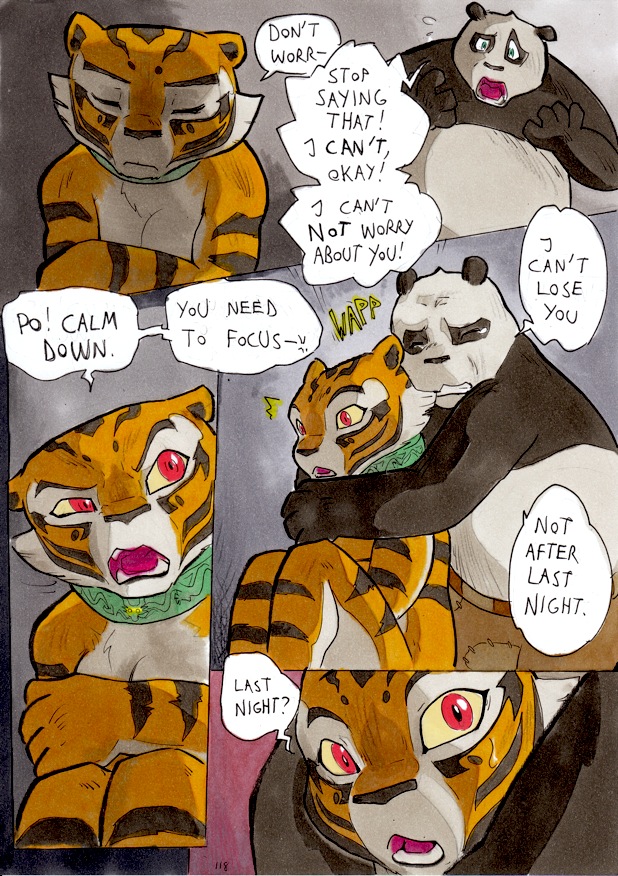 anthro better_late_than_never collar comic daigaijin dialogue english_text feline female fur furry kung_fu_panda master_po_ping master_tigress nude page_118 panda text tiger