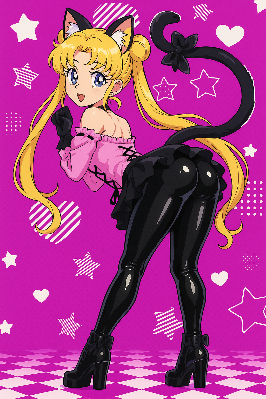 catgirl clothes from_behind gold_hair gpt latex latex_clothing sailor_moon