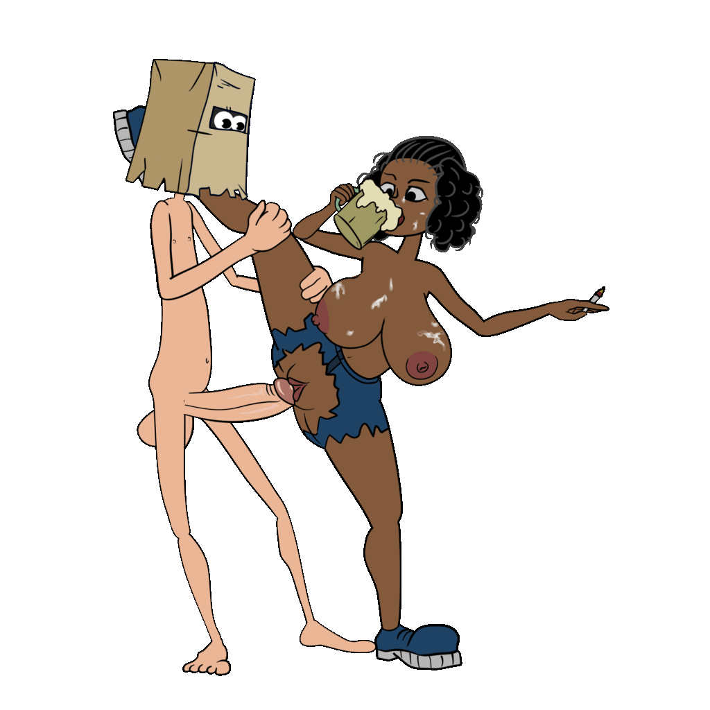 1broy 1girls animated bambook beer drinking fuckerman fuckerman(bambook) interracial tagme topless vaginal_penetration
