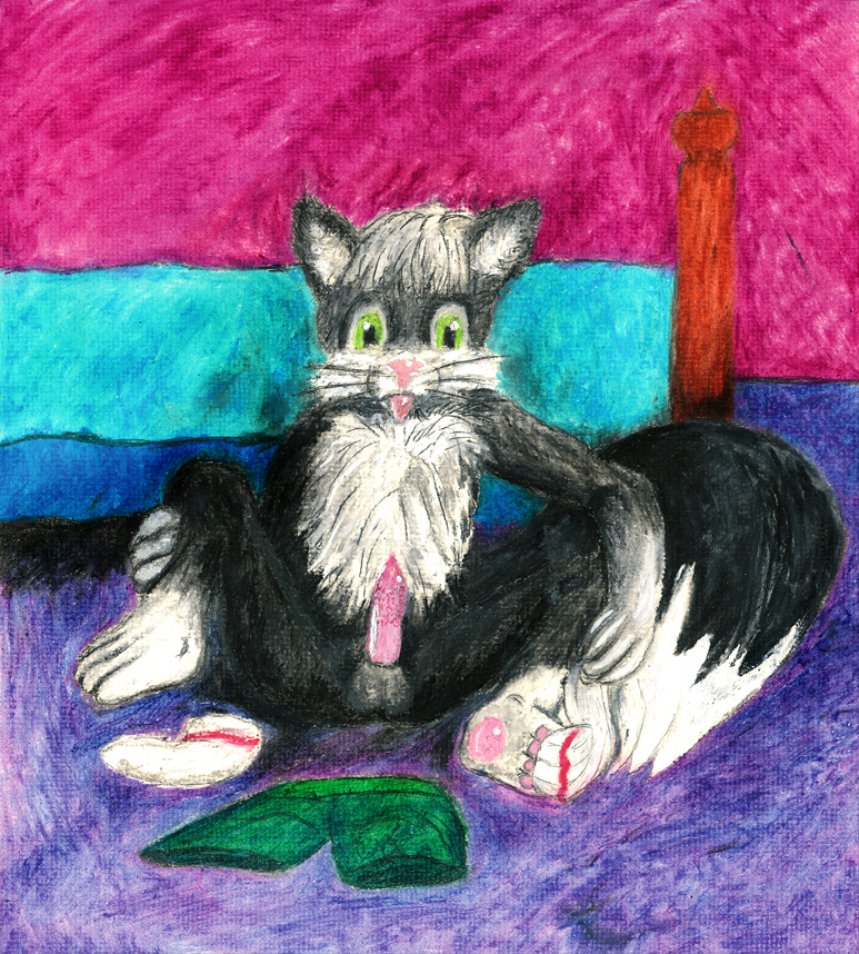 anthro cute dirtyclosetent feline furry fuzzy male male_only pastel penis poe skunk sock solo