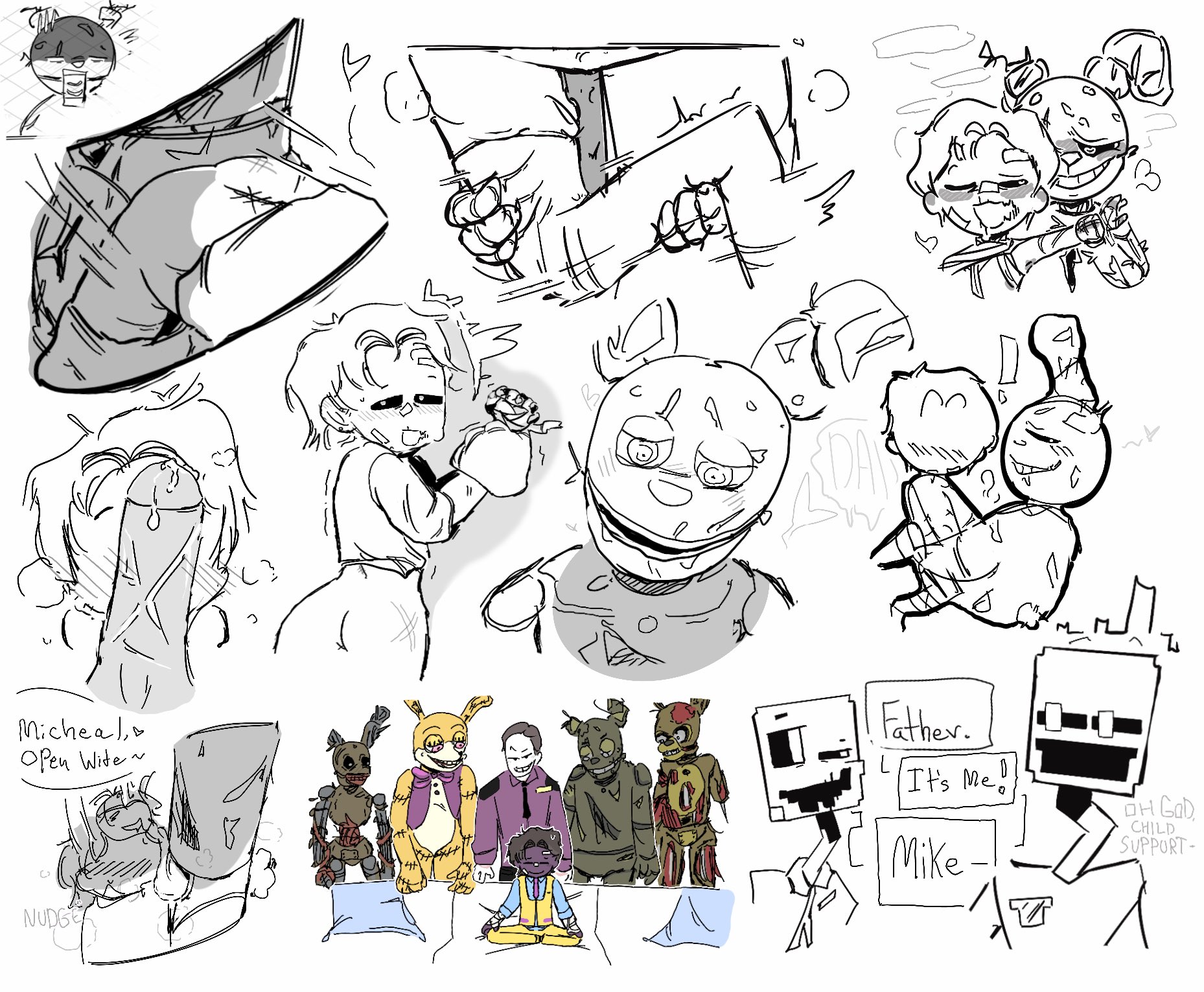 aftoncest, anal sex, cock, father and son, five nights at freddy's, gay, incest, male, male on male, male only, male/male, michael afton, para1yz, penis, scraptrap, springtrap (fnaf), william afton, willmike