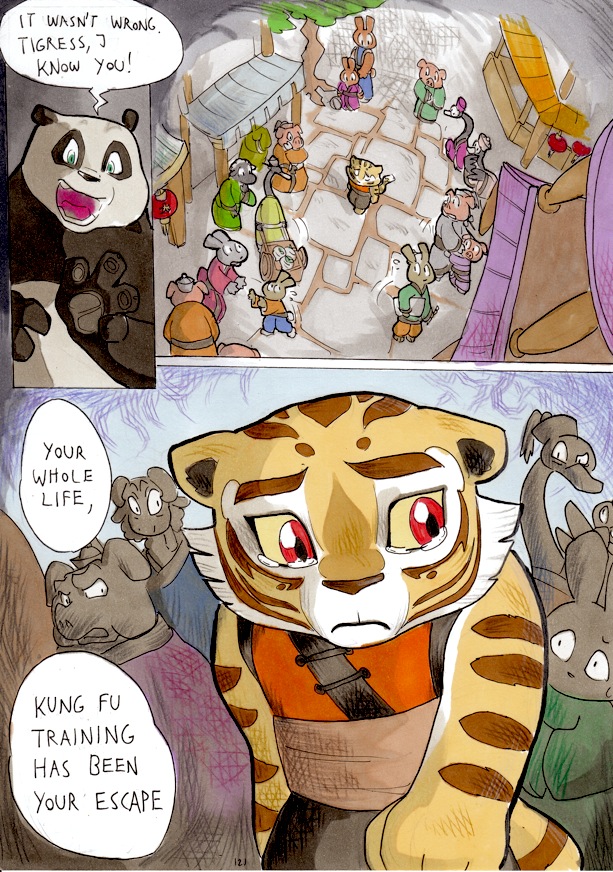 anthro better_late_than_never comic daigaijin dialogue english_text feline female fur furry kung_fu_panda master_po_ping master_tigress page_121 panda text tiger