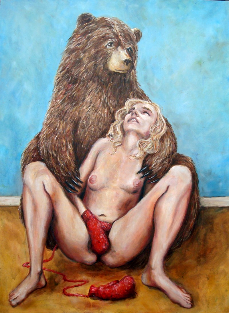 bear blonde_hair claws female hair human implied_zoophilia mittens nude protective unknown_artist what zoophilia