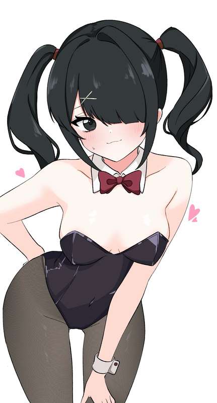1girls, ame-chan, ame-chan (needy girl overdose), bending forward, black hair, breasts, bunny suit, female, female focus, female only, hair covering eye, inami (x spidekawaii x), large breasts, looking at viewer, needy girl overdose, needy streamer overload, tagme