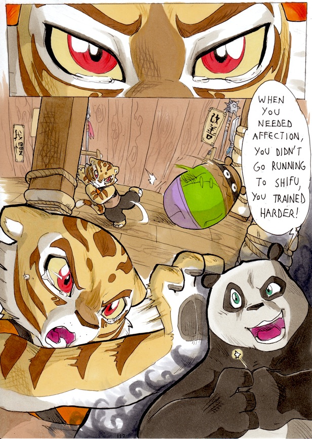 anthro better_late_than_never comic daigaijin dialogue english_text feline female fur furry kung_fu_panda master_po_ping master_tigress page_122 panda text tiger