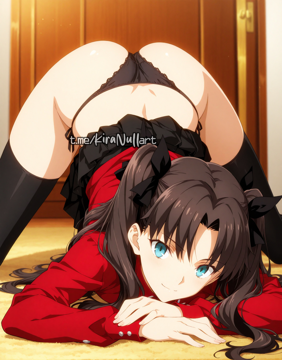 1girls, ai generated, artist name, black panties, fate (series), fate/stay night, female, kiranull, panties, solo, tohsaka rin, top-down bottom-up