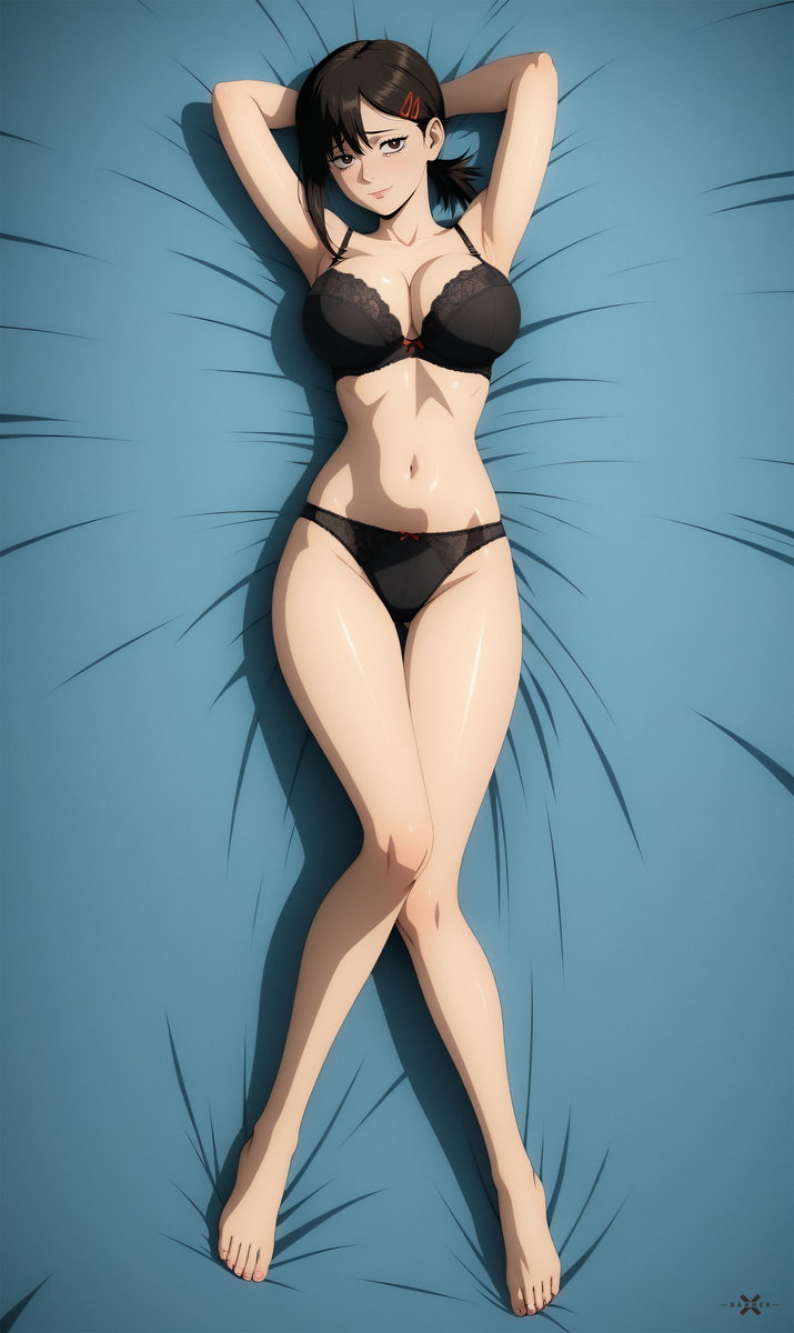 1girls ai_generated black_bra black_panties black_underwear chainsaw_man female full_body higashiyama_kobeni solo underwear