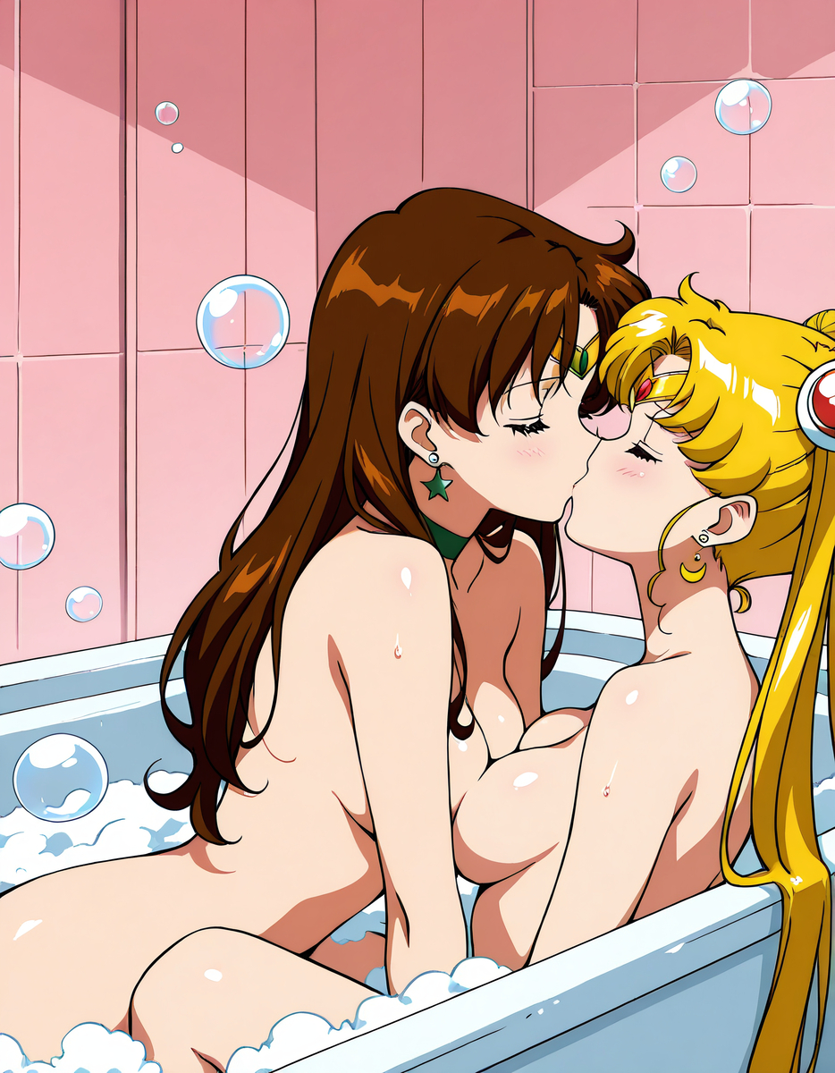 2girls ai_generated bathtub bishoujo_senshi_sailor_moon completely_nude completely_nude_female females_only kissing nude nude_female otakuhikikomori sailor_jupiter sailor_moon yuri