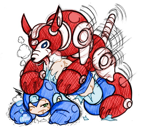 2boys anal animal ass_up blue canine drool from_behind gay interspecies male mega_man mega_man(classic) mega_man_(character) red robot rush_(mega_man) saliva tear zoophilia