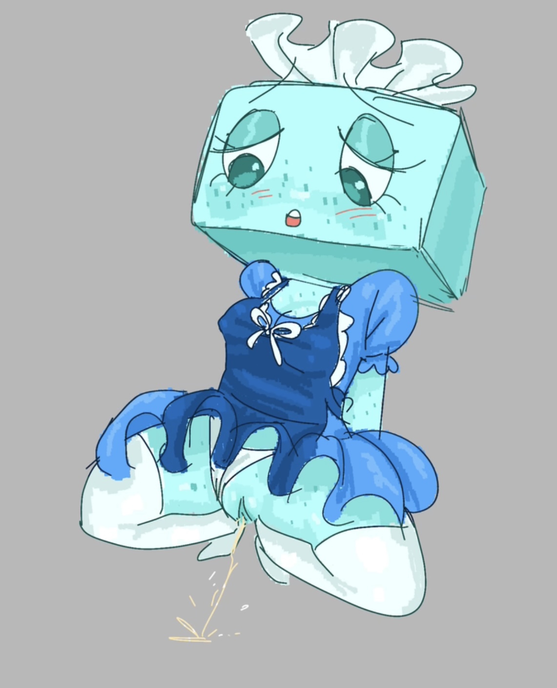 1girls, blush, clothed, clothed female, dandy's world, female, female focus, female only, fetish, holnd, legs apart, legs spread, nipple bulge, peeing, peeing on floor, piss kink, pissing on floor, thigh highs, thigh socks, thighhighs, tisha (dandy's world), underwear aside, urine, white panties, white thigh highs, white thigh socks, white thighhighs