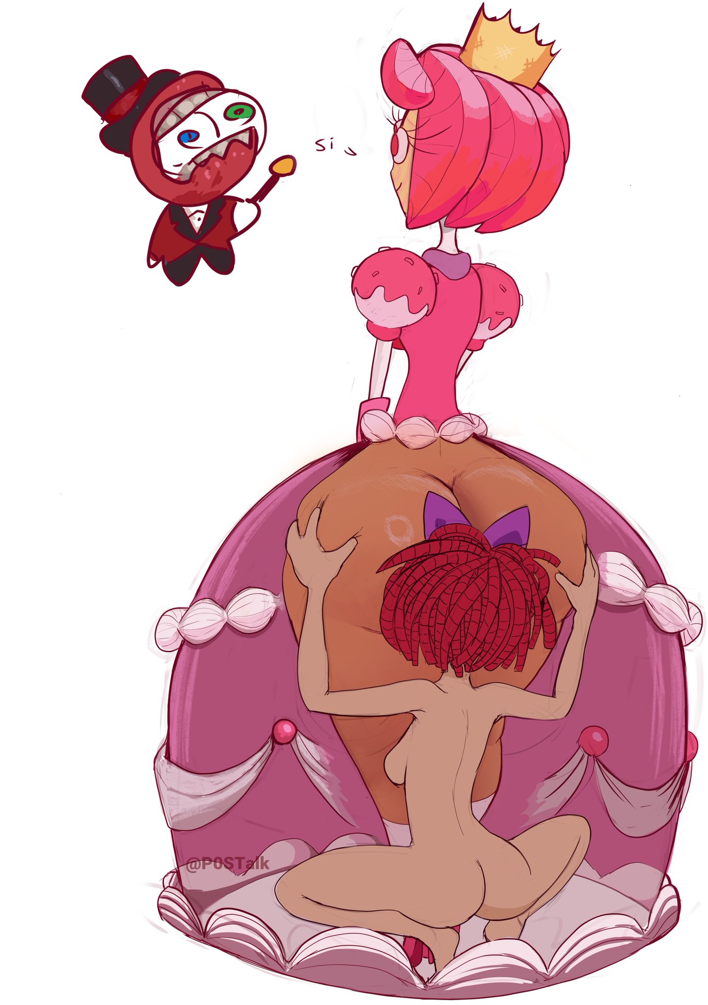 2girls, anilingus, ass, ass focus, back, back view, big ass, big butt, caine (the amazing digital circus), candy girl, candy humanoid, cunnilingus, female, female only, glitch productions, licking, licking ass, light skin, light-skinned female, nude, nude female, oral, oral sex, p0stalk, princess loolilalu, ragatha (the amazing digital circus), squatting, stealth oral, stealth sex, the amazing digital circus, under clothes, under dress, yuri