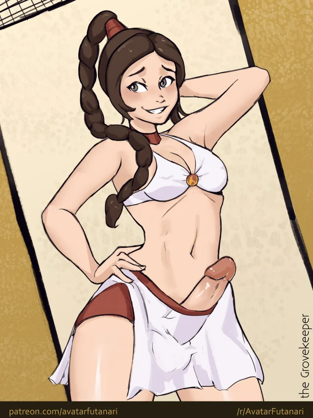 1futa avatar_the_last_airbender ball_bulge balls big_breasts big_penis breasts brown_hair bulge clothed clothing erection futa_only futanari human light-skinned_futanari light_skin long_hair looking_at_viewer mostly_clothed mostly_nude penis penis_head penis_out penis_peek pose skirt solo standing swimsuit the_grovekeeper ty_lee wide_hips