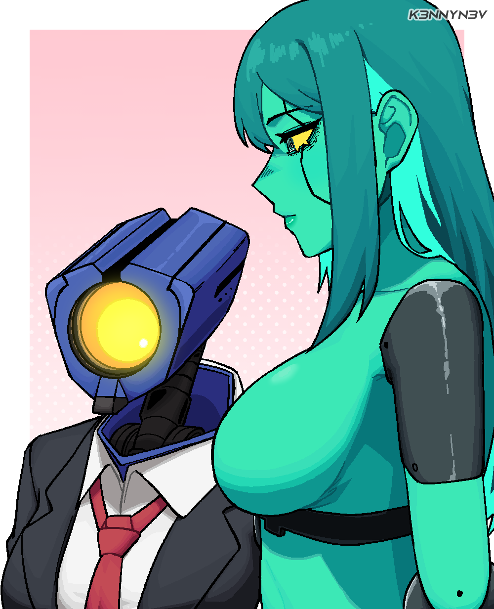 big_breasts breast_envy emotionless expressionless female female_only girl_staring_at_guy&#039;s_chest k3nnyn3v larger_female meme mindflayer_(ultrakill) mirage_(ultrakill) sideboob size_difference smaller_female ultrakill zero_suit