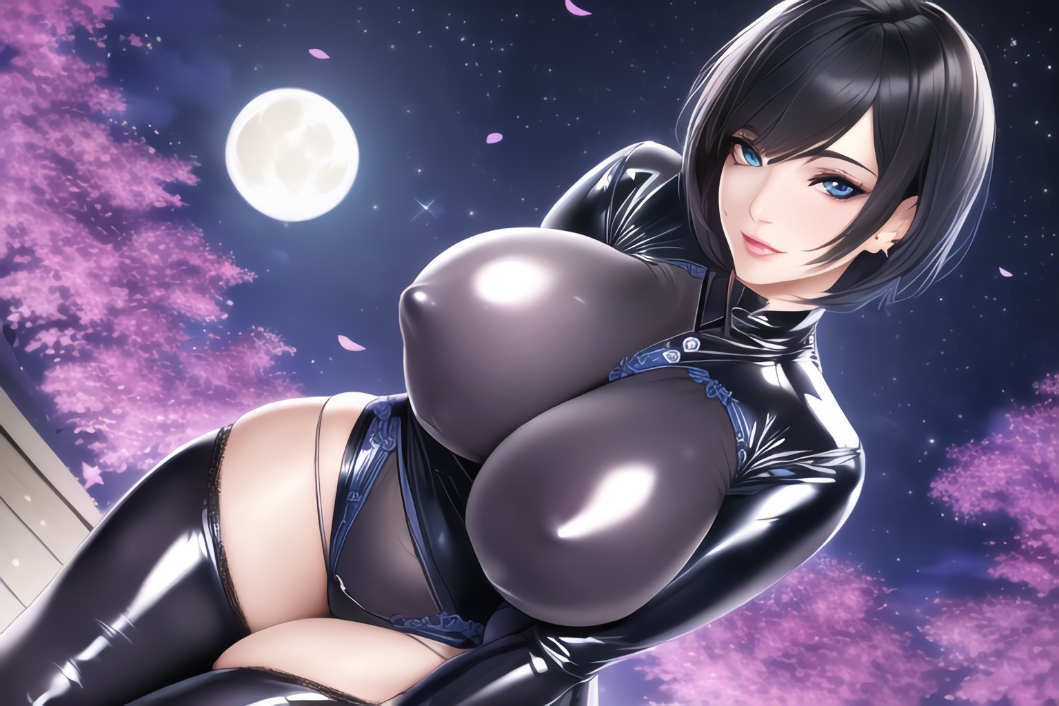 1girls, ai generated, big breasts, black hair, breasts, dominant female, dominatrix, female, female only, latex suit, nai diffusion, original, skin tight, solo, stable diffusion