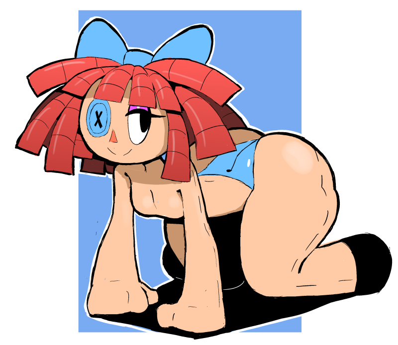 big_ass big_thighs blue_bow blue_panties crouching_female doll_girl eks-out half_naked nude_female pink_eyelashes ragatha ragatha_(the_amazing_digital_circus) red_hair the_amazing_digital_circus