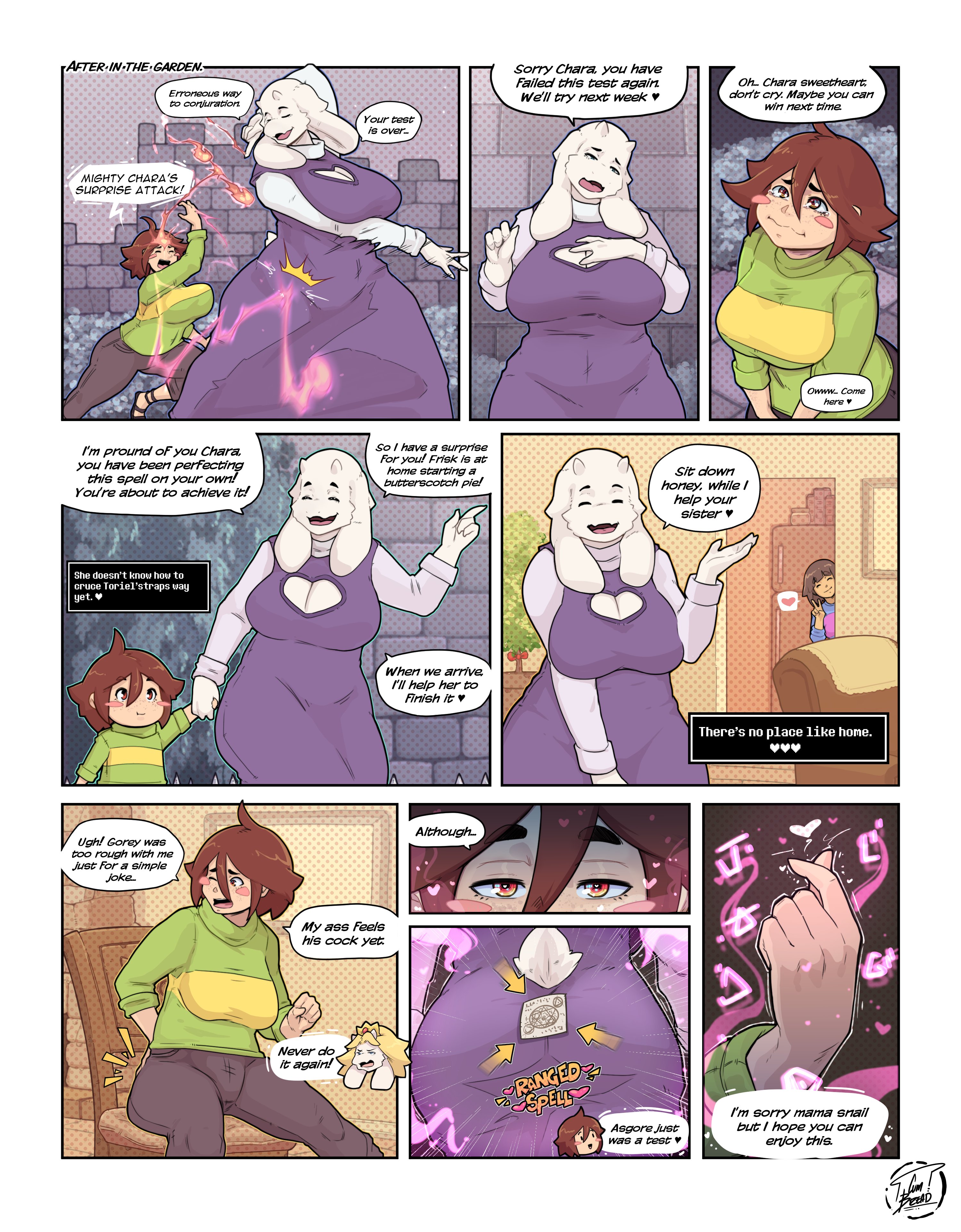 2d, 2girls, big breasts, breasts, chara, comic, cumbread, english, english dialogue, english text, female, female chara, frisk, human, incest, tagme, talking, text, toriel, undertale, undertale (series)