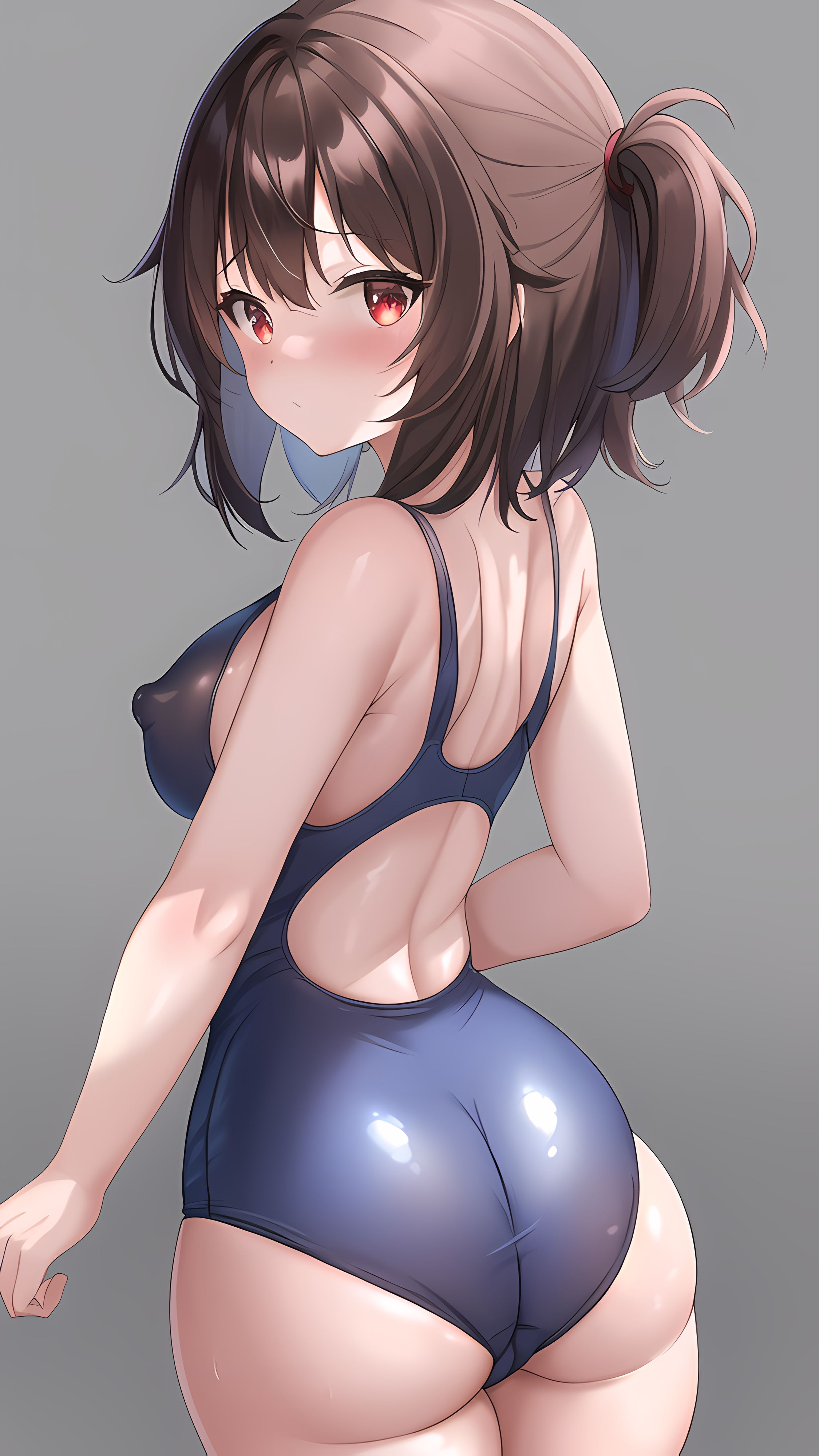 1girls, ai generated, ass, ass up, bangs, breasts, cute, female, from behind, from below, huge ass, huge breasts, huge butt, kono subarashii sekai ni shukufuku wo!, megumin, nai diffusion, nipples, nude, red eyes, school swimsuit, short hair, sidelocks, solo, solo female, stable diffusion, thick ass, thick thighs
