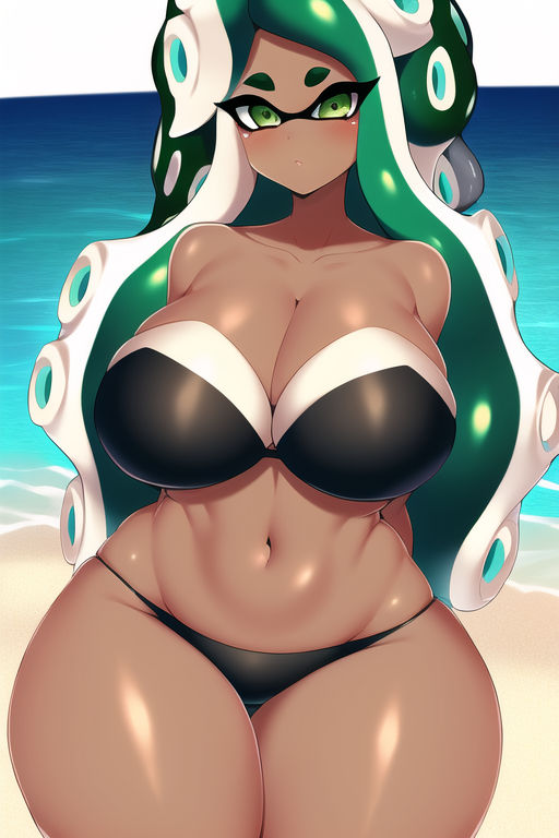 1girls, ai generated, beach, big breasts, bikini, breasts, busty, chubby, chubby female, curvy, female, female only, huge breasts, marina (splatoon), nai diffusion, solo, splatoon, stable diffusion, wide hips