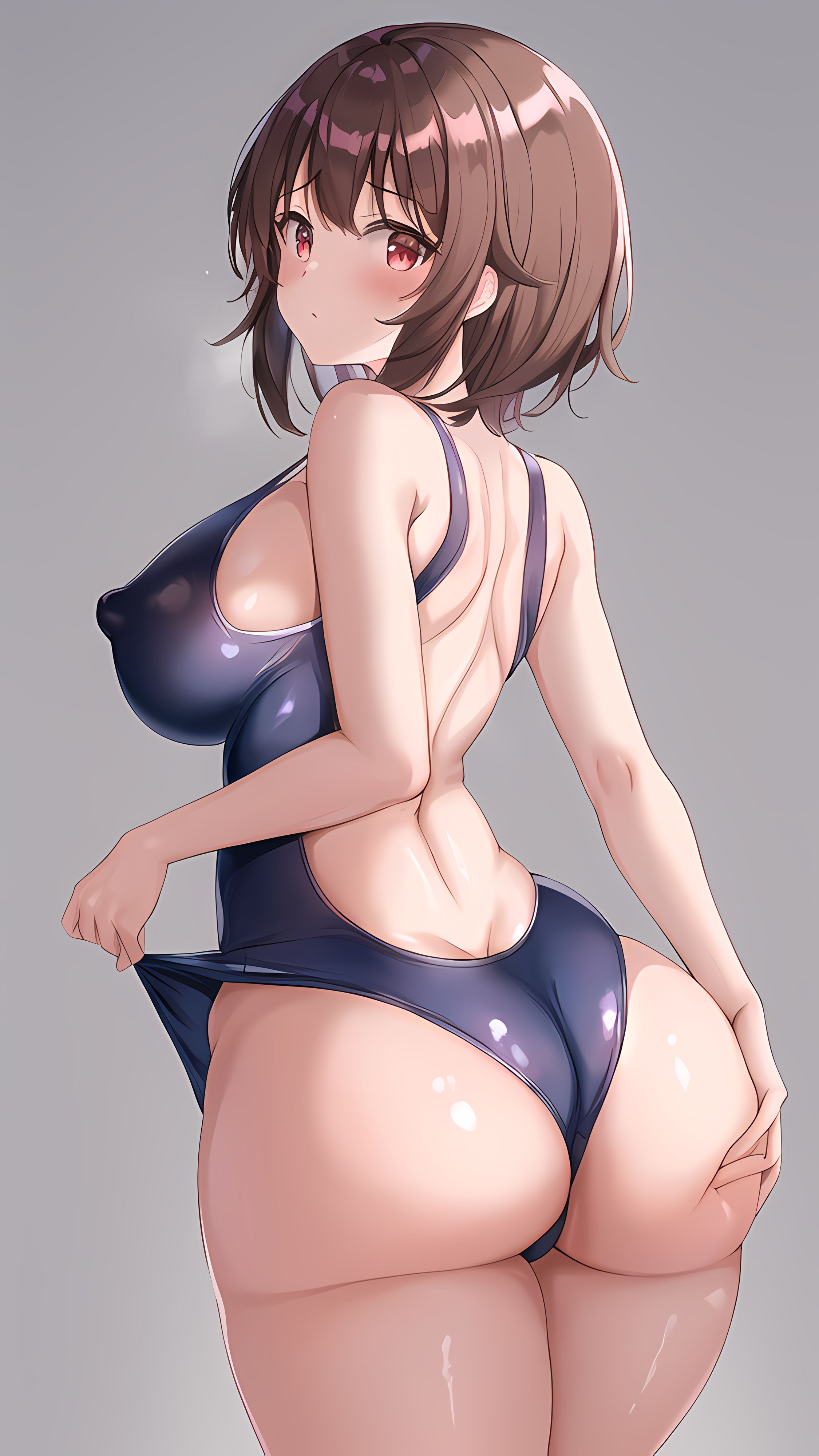 1girls, ai generated, ass, ass cleavage, ass crack, ass up, bangs, breasts, bubble ass, bubble butt, butt crack, cute, female, from behind, from below, huge ass, huge breasts, huge butt, kono subarashii sekai ni shukufuku wo!, megumin, nai diffusion, nipples, nude, red eyes, school swimsuit, short hair, sidelocks, solo, solo female, stable diffusion, thick ass, thick thighs