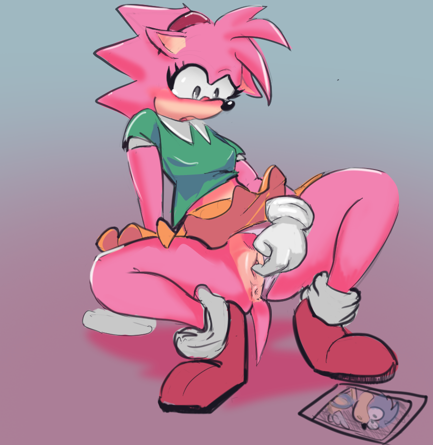 2024 amy_rose anthro anus biped black_nose blush classic_amy_rose clothed clothing eulipotyphlan female finger_fuck fingering fingering_self footwear genitals gloves gradient_background green_clothing green_shirt green_t-shirt green_topwear hair handwear hedgehog humanoid_genitalia humanoid_pussy mammal masturbation photo pink_body pink_ears pink_hair pink_skin pussy red_clothing red_footwear red_shoes sega shirt shoes simple_background solo sonic_(series) sonic_the_hedgehog sonic_the_hedgehog_(series) squaresville t-shirt topwear vaginal_penetration white_clothing white_gloves white_handwear