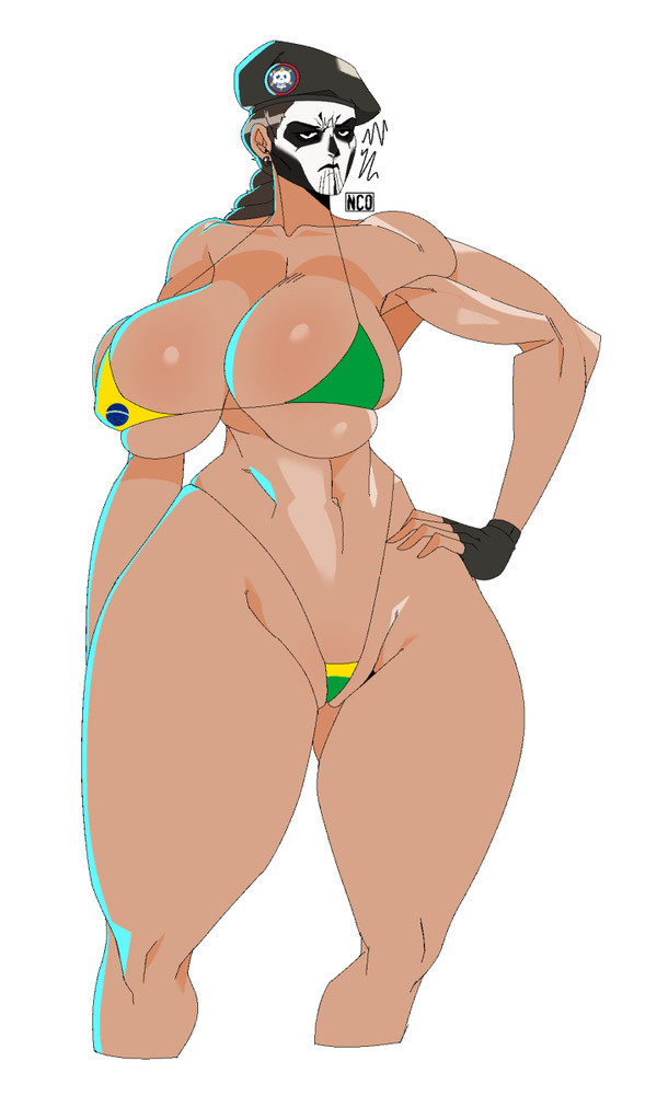 1girls, angry, ass, behemaid, brazil, brazilian, brazilian female, brazilian flag, breasts, caveira (rainbow six), face paint, female, female only, flag bikini, huge ass, huge breasts, latina, military uniform, police uniform, rainbow six, rainbow six siege, solo, tight fit, tom clancy, yeehawt0wn