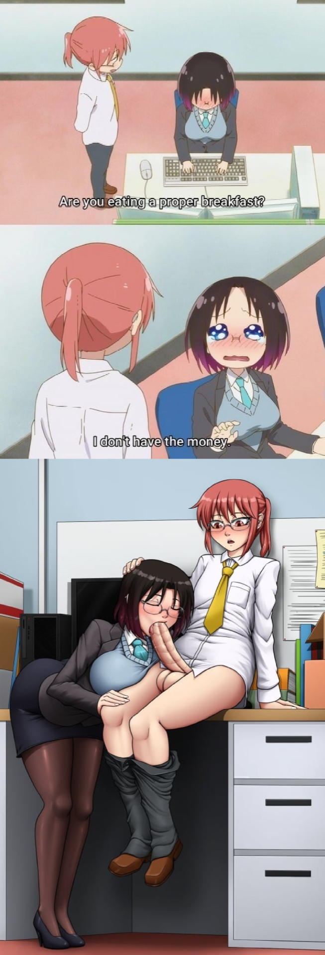 blowjob, blush, breasts, elma (dragon maid), english text, female, futa on female, futanari, intersex, kobayashi, kobayashi-san chi no maidragon, kushishekku, miss kobayashi's dragon maid, tagme, text