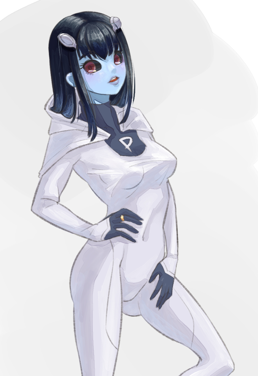 artist_request black_hair black_sclera blue_skin clothed clothing dc legion_of_superheroes phantom_girl skin_tight tagme tagme_(artist) tinya_wazzo young_justice