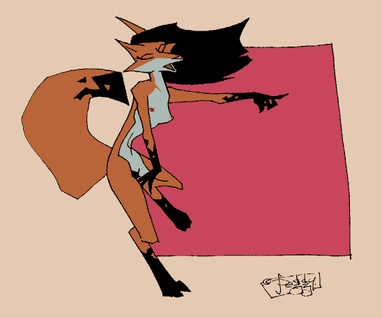 1990s 1999 20th_century abstract_background anthro black_hair canid canine closed_eyes dipstick_tail egypt_urnash female fox fur gesture hair leg_markings mammal markings nipples nude orange_body orange_fur pointing socks_(marking) solo tail_markings