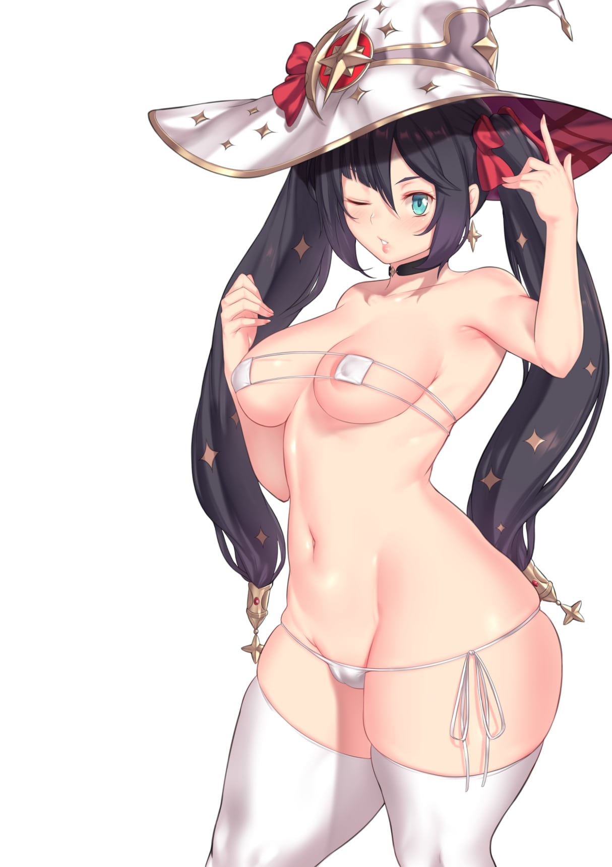 1girls, aster crowley, big thighs, breasts, busty, female, genshin impact, huge thighs, large thighs, medium breasts, mona (genshin impact), thick thighs, thighs, voluptuous, white background