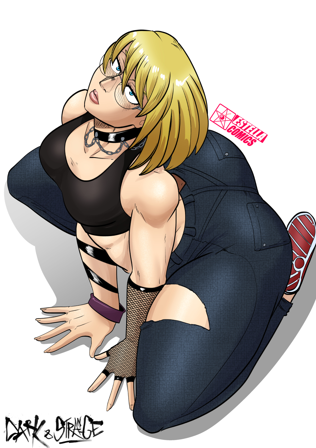 1girls, ass, big ass, big butt, blonde hair, estella comics, female, female only, glasses, huge ass, jenny (mrestella), mannyestella, mrestella, original, original character