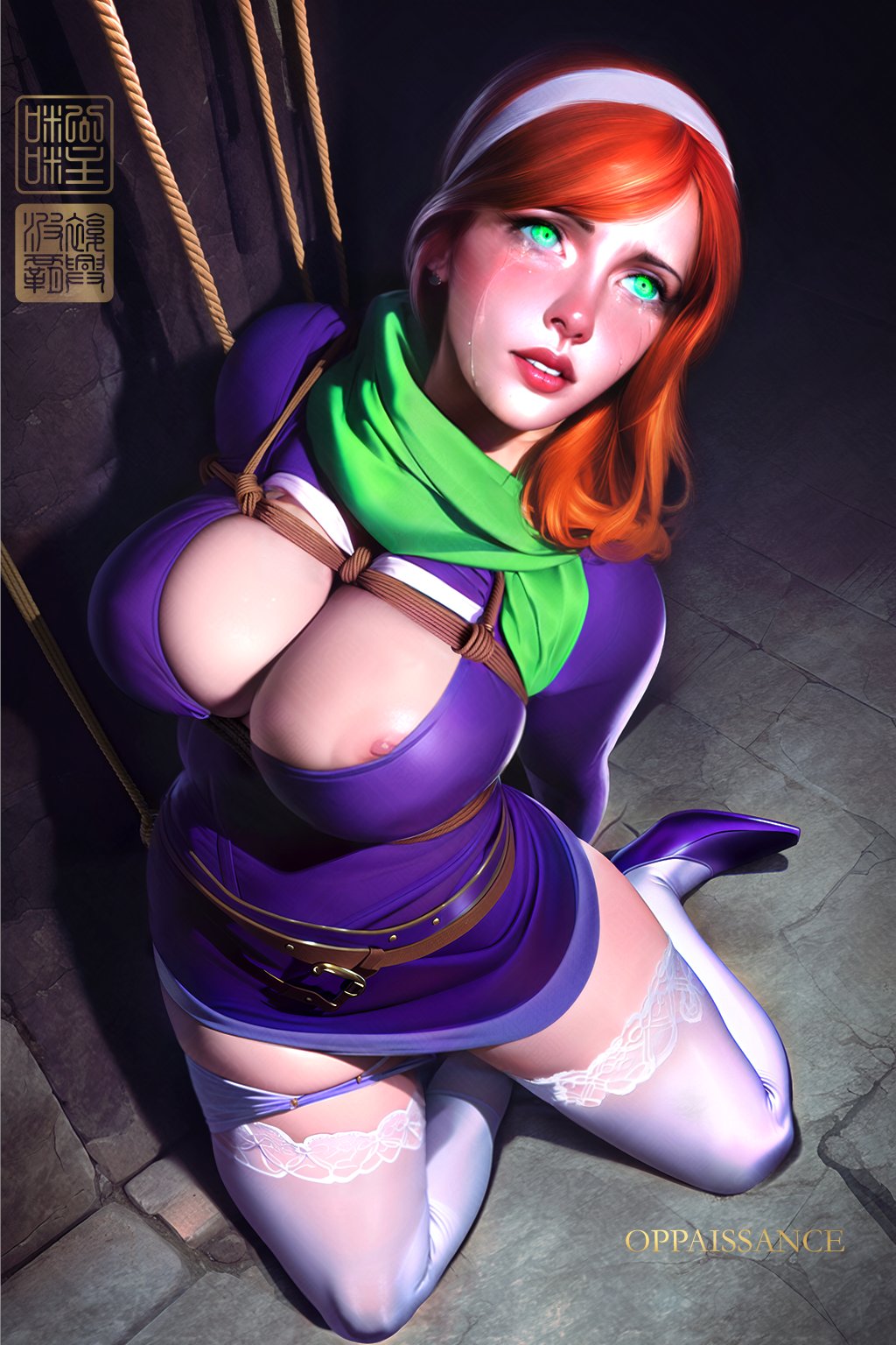 1girls, ai generated, big breasts, breasts, curvaceous, curvy body, curvy figure, damsel in distress, daphne blake, female, female only, high resolution, looking at viewer, nai diffusion, oppaissance, scooby-doo, solo, stable diffusion, tears