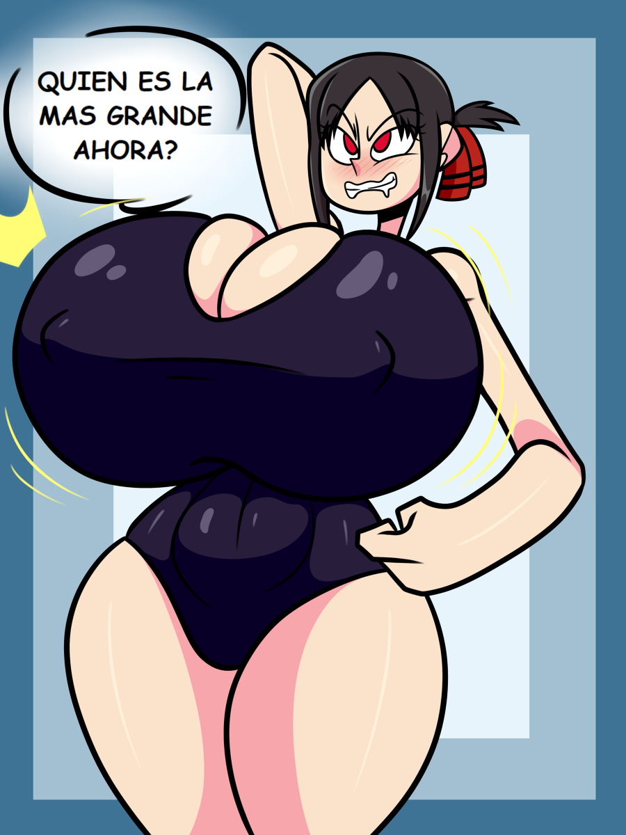 abs, abs visible through clothing, alternate breast size, ass expansion, back pain, breast expansion, breast growth, breast growth (enlargement), breasts, drooling, female, fujiweeb, hyper breasts, kaguya-sama wa kokurasetai ~tensai-tachi no renai zunousen~, one piece swimsuit, shinomiya kaguya, swimsuit