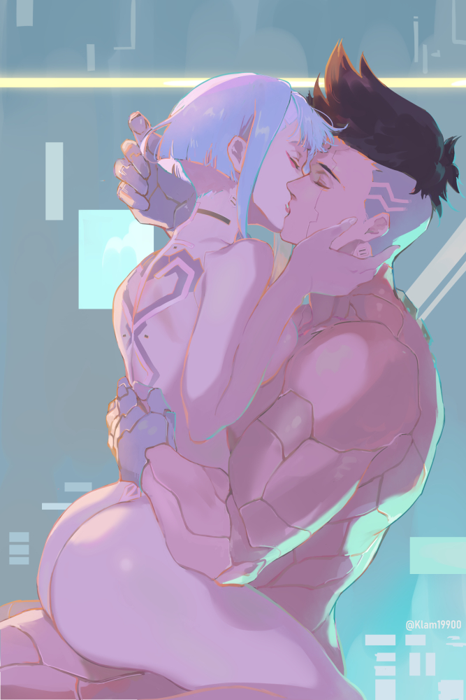 1boy, 1girls, asian, asian female, ass, big ass, big breasts, breasts, bubble ass, bubble butt, cd projekt red, completely nude, cowgirl position, cybernetics, cyberpunk 2077, cyberpunk: edgerunners, cyborg, david martinez (edgerunners), female, hugging, kissing, kissing while penetrated, klam, latino, light skin, light-skinned female, lucyna kushinada, male, mexican male, multicolored hair, muscular, muscular male, netflix, nude, nude female, nude male, pussy, sex, short hair, sitting, sitting on lap, sitting on person, straddling, straight, studio trigger, vaginal penetration, white hair