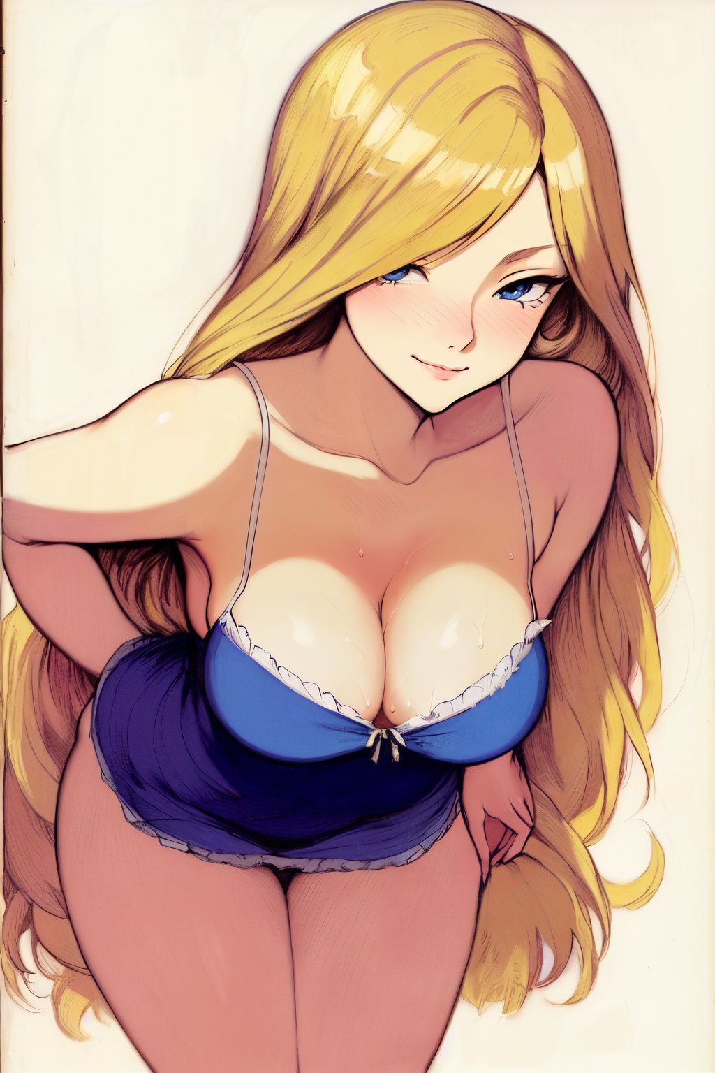 1girls, ai generated, attack on titan, big breasts, blonde hair, blue eyes, breasts, curvaceous, curvy body, curvy figure, female, female only, highres, historia reiss, light skin, light-skinned female, nai diffusion, seductive look, solo, stable diffusion, voluptuous