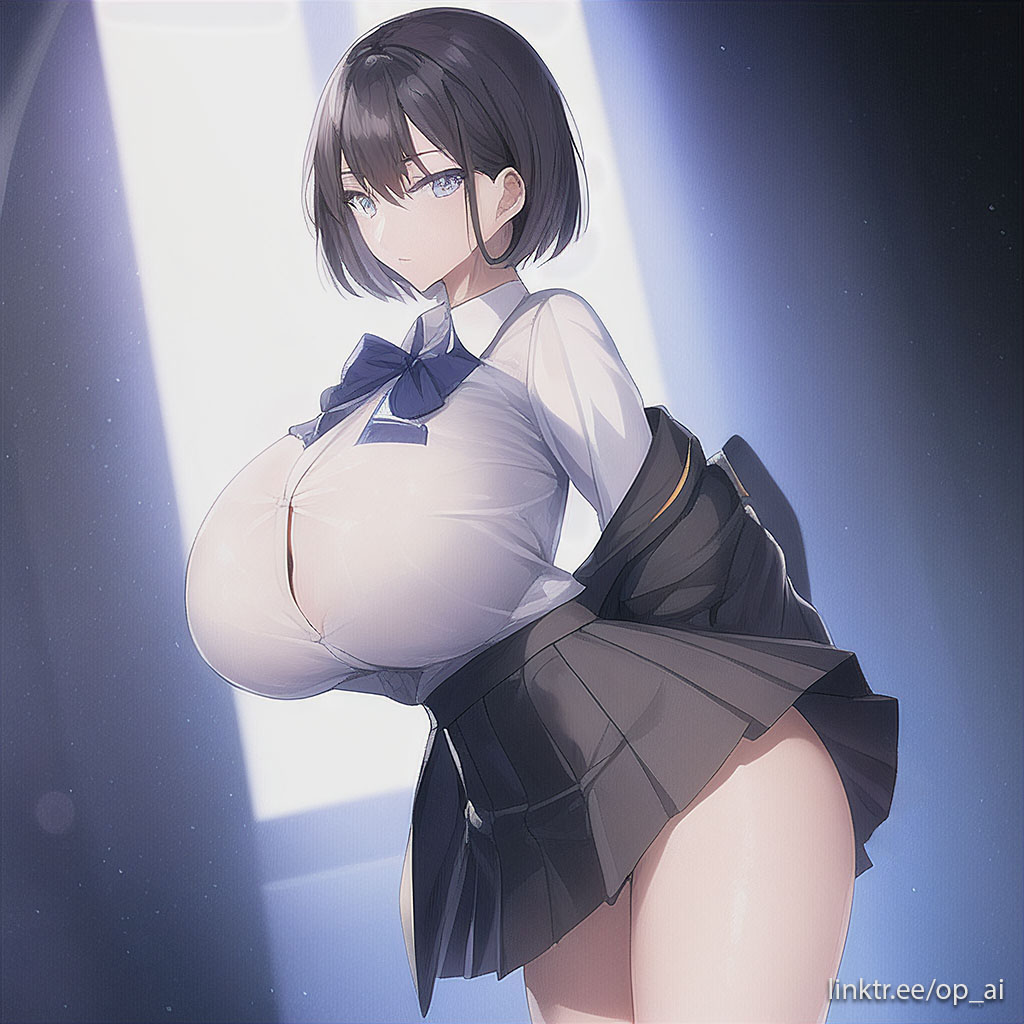 ai_generated huge_breasts op_ai school_uniform schoolgirl short_hair skirt tagme