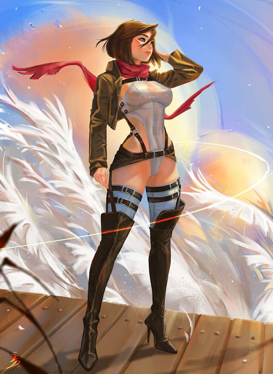 1girls, attack on titan, female, female only, high heel boots, high heels, mikasa ackerman, shingeki no kyojin, solo, solo female, tagme, tattiart