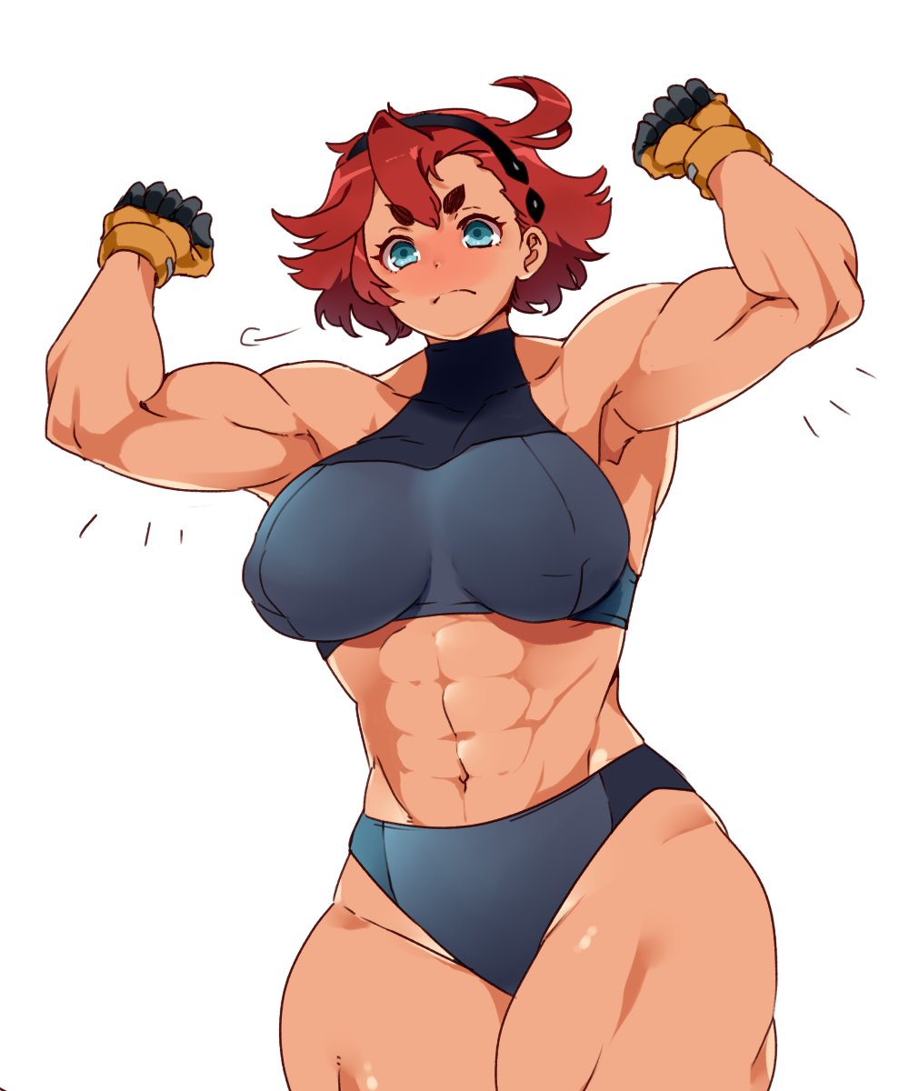 1girls 2022 abs big_breasts blue_eyes breasts female female_focus gundam gundam_suisei_no_majo hanzo2929 large_breasts muscular muscular_arms muscular_female muscular_legs red_hair short_hair simple_background solo solo_female solo_focus suletta_mercury thick_thighs thighs white_background