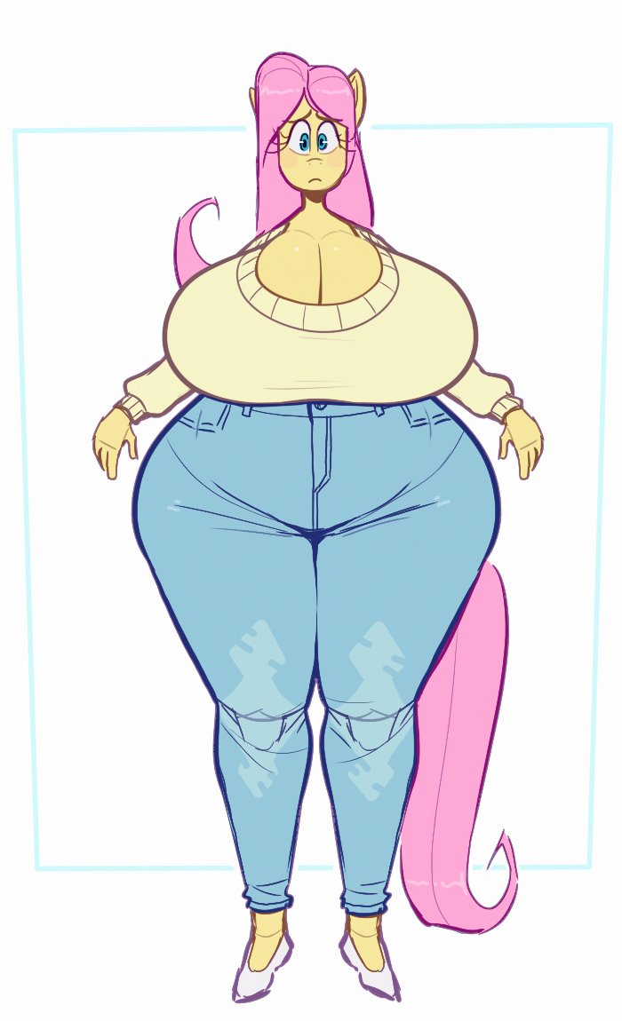 2d, 2d (artwork), 2d artwork, anthro, big breasts, big thighs, curvaceous, curvaceous female, curvaceous figure, curves, curvy, curvy body, curvy female, curvy figure, curvy hips, fluttershy (mlp), friendship is magic, my little pony, ridiculouscake, solo, yellow body, yellow fur