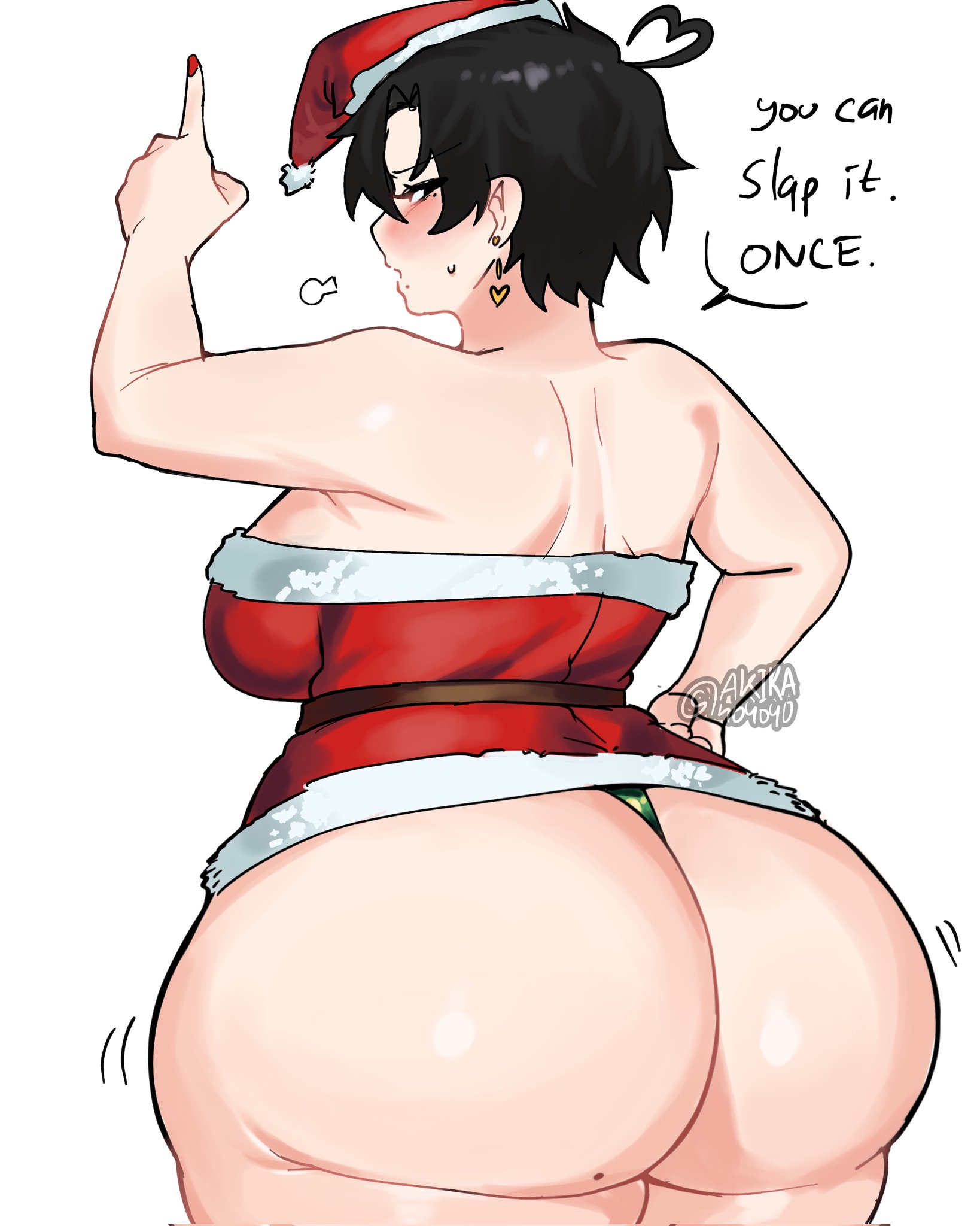1girls, akira404040, ass, breasts, christmas, chubby, chubby female, female, female only, gigantic breasts, huge ass, huge breasts, large ass, mature female, milf, neru (akira404040), original, revealing clothes, solo, solo female, sweat, thick thighs, thighs, tomboy, voluptuous, wide hips
