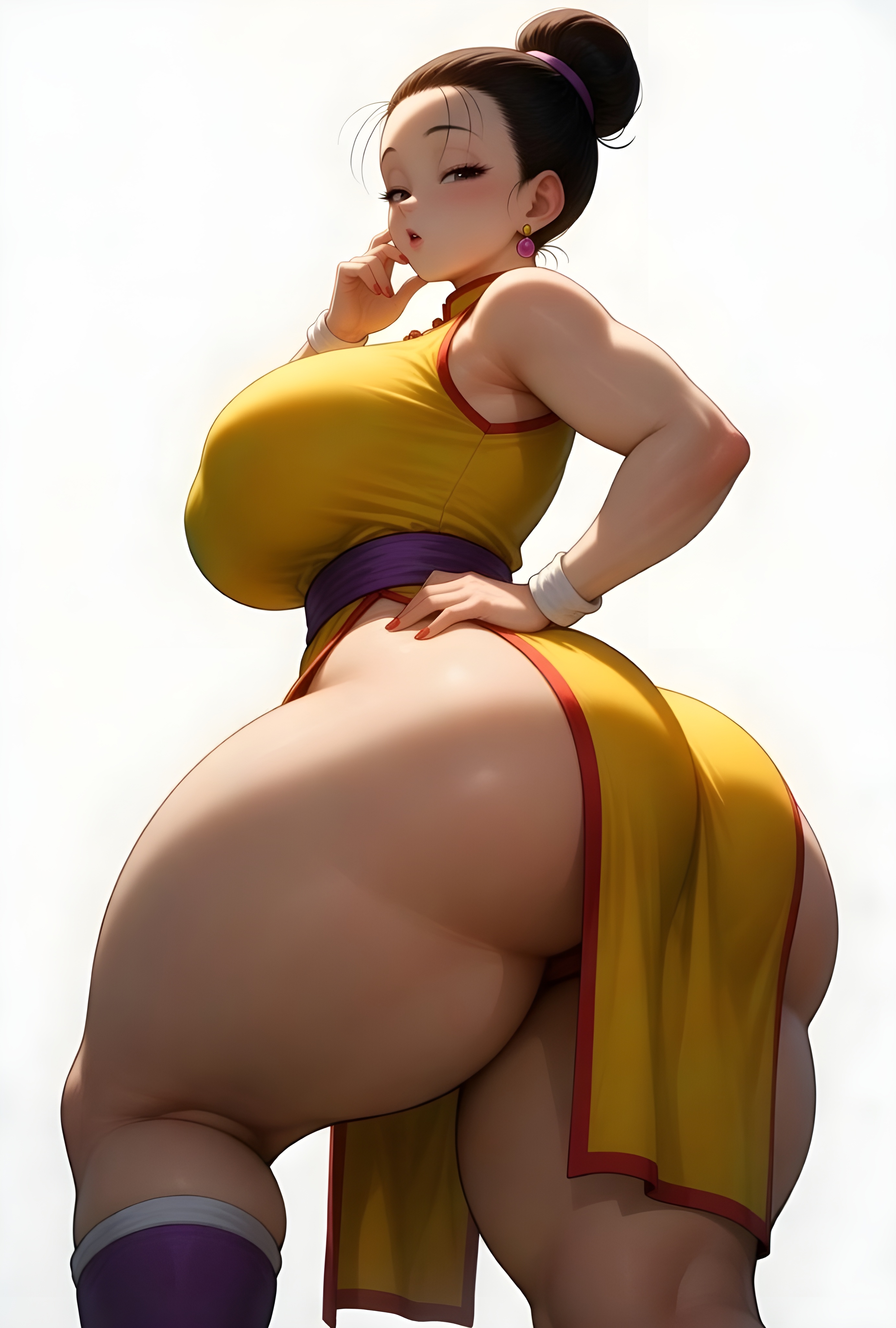 1girls, ai generated, ass bigger than head, ass crack, bare ass, big ass, big butt, brasil louco, bubble ass, bubble butt, chichi, chichi (majin buu saga), chubby, clothed, clothed female, curvaceous, curvy, curvy body, curvy female, curvy figure, dragon ball, dragon ball super, dragon ball z, female, female focus, female human, female only, full body, full clothed, fully clothed, large ass, looking at viewer, looking back, mature, mature female, mature woman, milf, milf body, presenting, presenting ass, seducing, seducing viewer, seductive, seductive look, seductive pose, seductive smile, sexy, sexy body, sexy pose, shueisha, simple background, solo, solo focus, tagme, thick, thick ass, thick body, thick butt, thick legs, thick thighs, toei animation, white background
