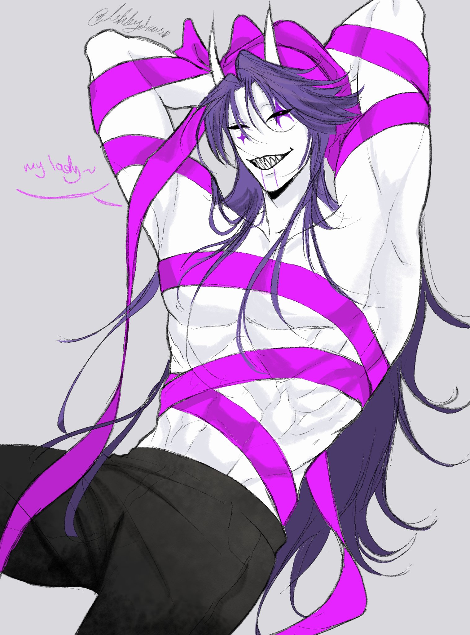 bondage, bowties, jester, jester (the freak circus), purple hair, solo male, the freak circus