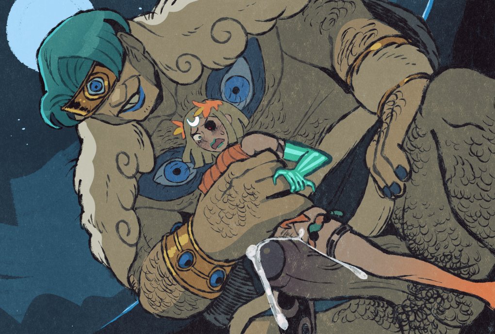 cum, cyclops, frotting, goddess, hades (game), hades 2, male/female, melinoe (hades), partially clothed, polyphemus, polyphemus (hades), pubic hair, size difference, taylor titmouse