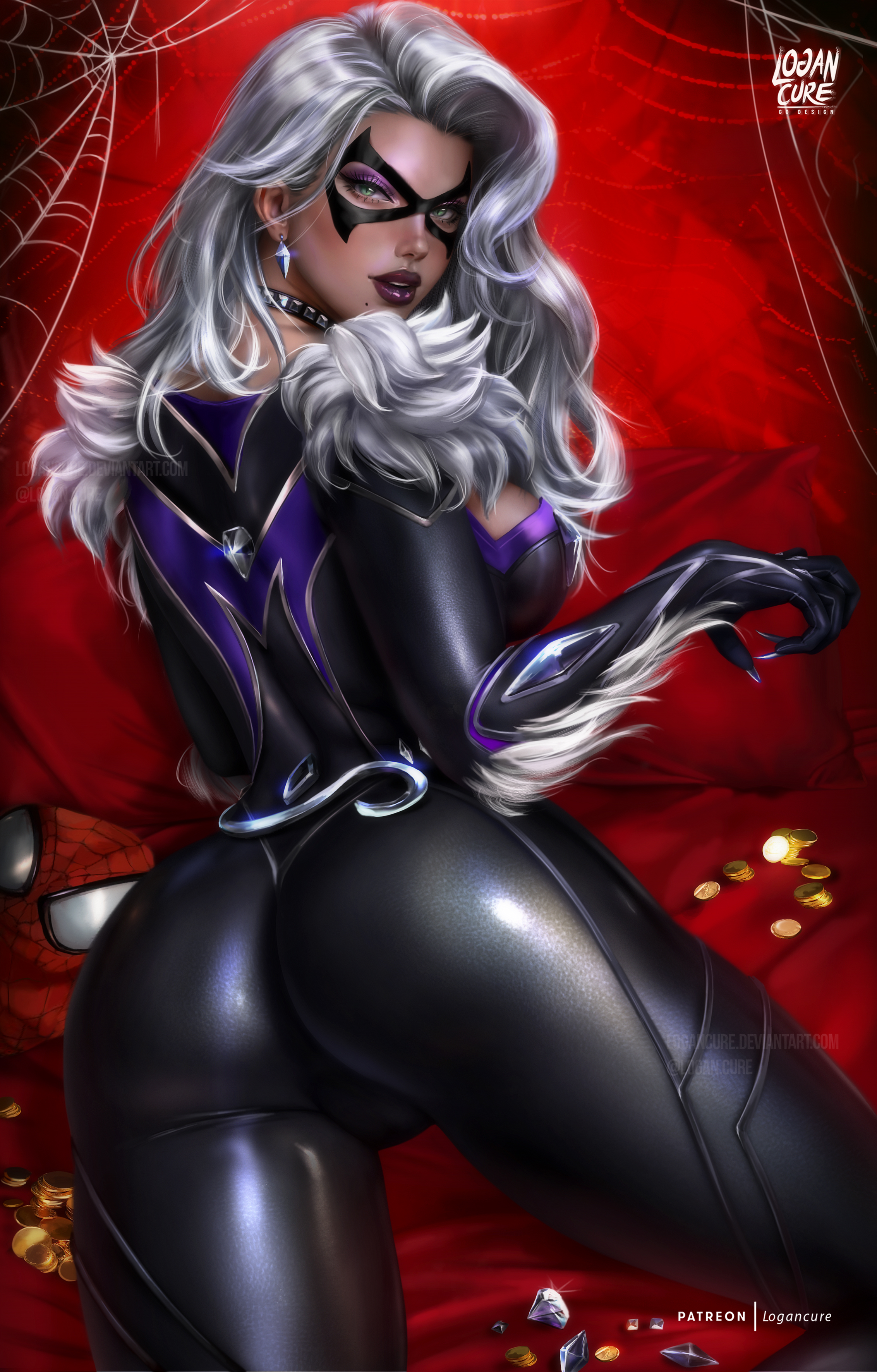1girls, 2026, 2d, ass, big ass, big breasts, big butt, black cat (marvel rivals), black cat (marvel), bodysuit, breasts, bursting breasts, butt, curvaceous, curvaceous body, curvaceous female, curvaceous figure, curvaceous hips, curvy, curvy body, curvy female, curvy figure, curvy hips, earrings, eyeshadow, felicia hardy, female, green eyes, hips, huge ass, huge breasts, huge butt, large ass, large breasts, large butt, light skin, light-skinned female, logan cure, marvel, marvel comics, marvel rivals, massive ass, massive breasts, massive butt, purple lipstick, red background, seductive, seductive look, shiny, shiny ass, shiny butt, shiny clothes, skin tight, solo, spider-man (series), superheroine, thick, thick ass, thick breasts, thick butt, thick hips, thick thighs, tight clothes, tight clothing, voluptuous, voluptuous female, white hair, wide hips